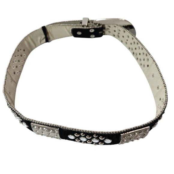 Vintage BHW Women's Black Leather Western Belt Silver Bling Accents Sz Medium - Picture 9 of 13